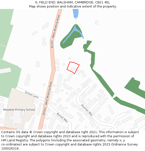 6, FIELD END, BALSHAM, CAMBRIDGE, CB21 4EL: Location map and indicative extent of plot