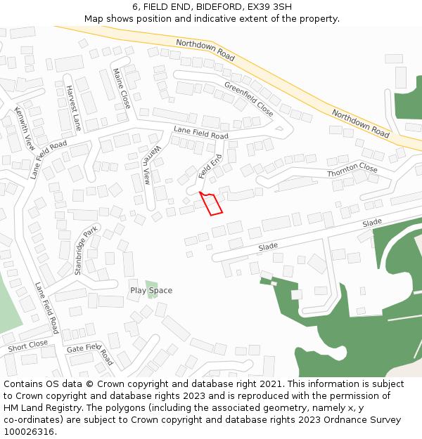 6, FIELD END, BIDEFORD, EX39 3SH: Location map and indicative extent of plot