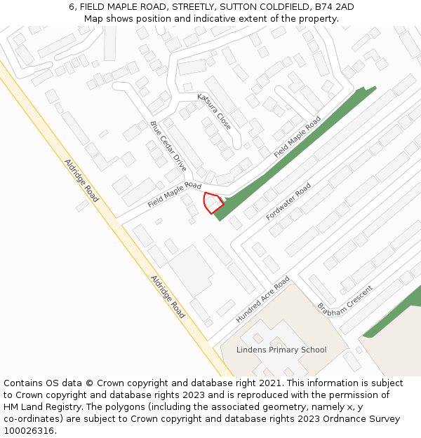 6, FIELD MAPLE ROAD, STREETLY, SUTTON COLDFIELD, B74 2AD: Location map and indicative extent of plot