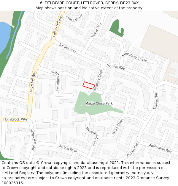 6, FIELDFARE COURT, LITTLEOVER, DERBY, DE23 3XX: Location map and indicative extent of plot