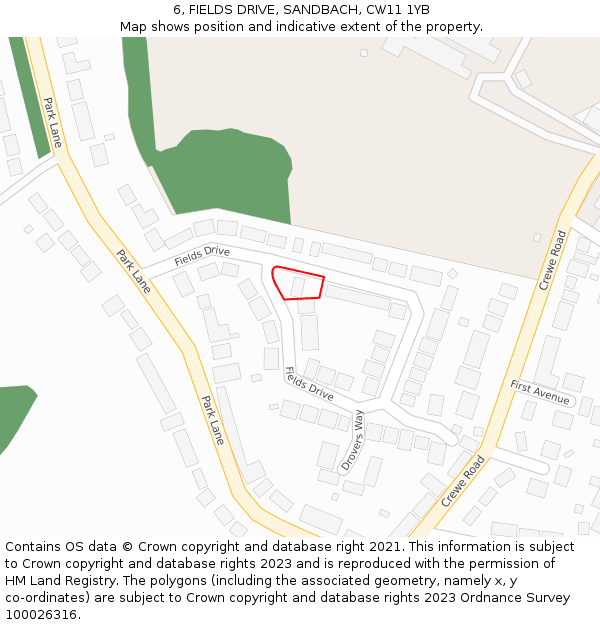 6, FIELDS DRIVE, SANDBACH, CW11 1YB: Location map and indicative extent of plot