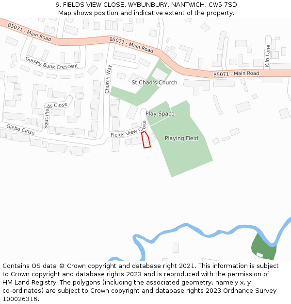 6, FIELDS VIEW CLOSE, WYBUNBURY, NANTWICH, CW5 7SD: Location map and indicative extent of plot