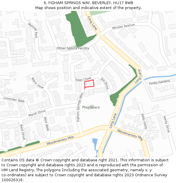 6, FIGHAM SPRINGS WAY, BEVERLEY, HU17 8WB: Location map and indicative extent of plot