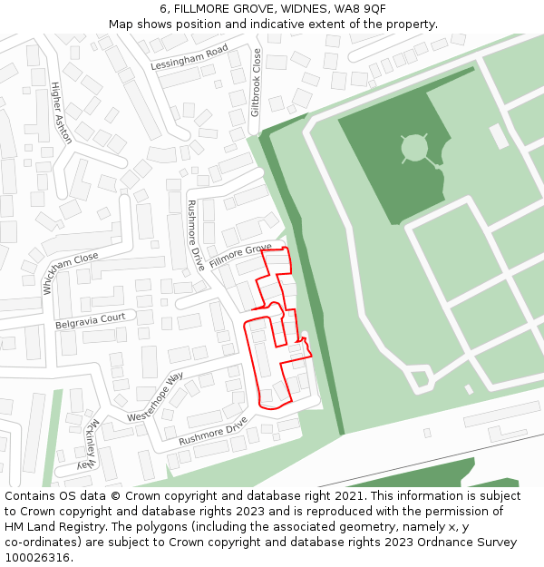 6, FILLMORE GROVE, WIDNES, WA8 9QF: Location map and indicative extent of plot