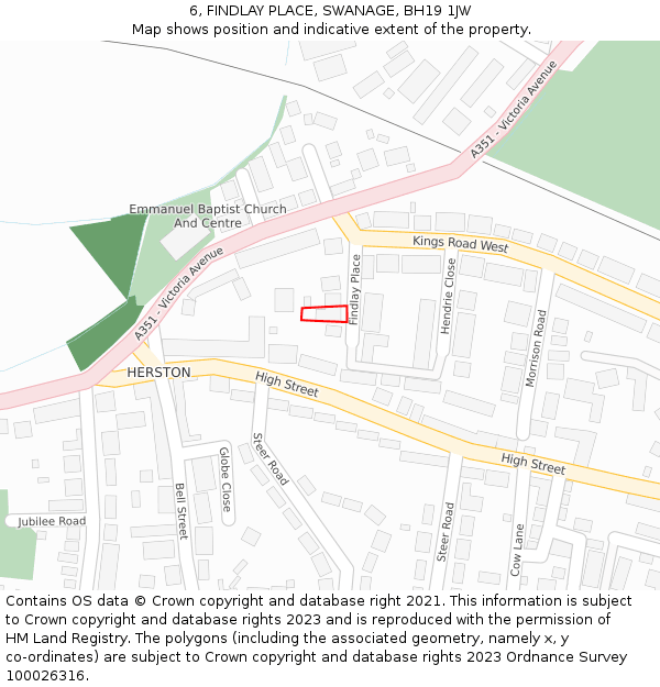 6, FINDLAY PLACE, SWANAGE, BH19 1JW: Location map and indicative extent of plot