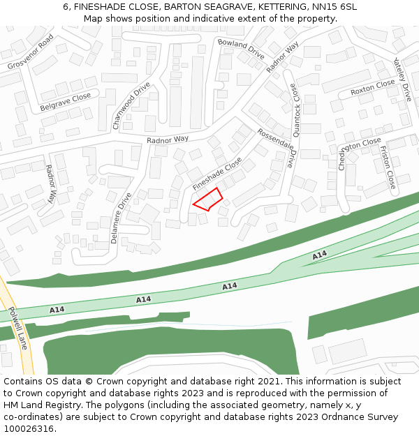 6, FINESHADE CLOSE, BARTON SEAGRAVE, KETTERING, NN15 6SL: Location map and indicative extent of plot