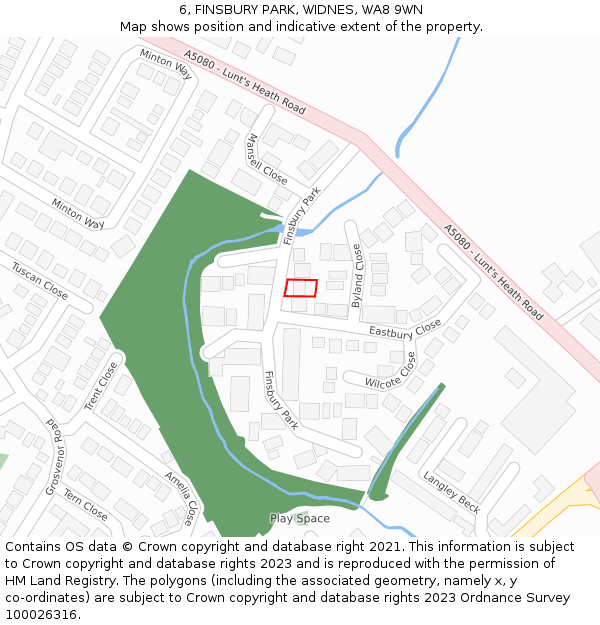 6, FINSBURY PARK, WIDNES, WA8 9WN: Location map and indicative extent of plot