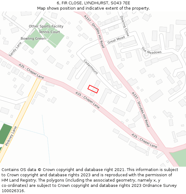 6, FIR CLOSE, LYNDHURST, SO43 7EE: Location map and indicative extent of plot