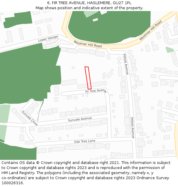 6, FIR TREE AVENUE, HASLEMERE, GU27 1PL: Location map and indicative extent of plot