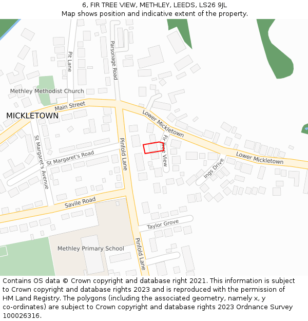 6, FIR TREE VIEW, METHLEY, LEEDS, LS26 9JL: Location map and indicative extent of plot