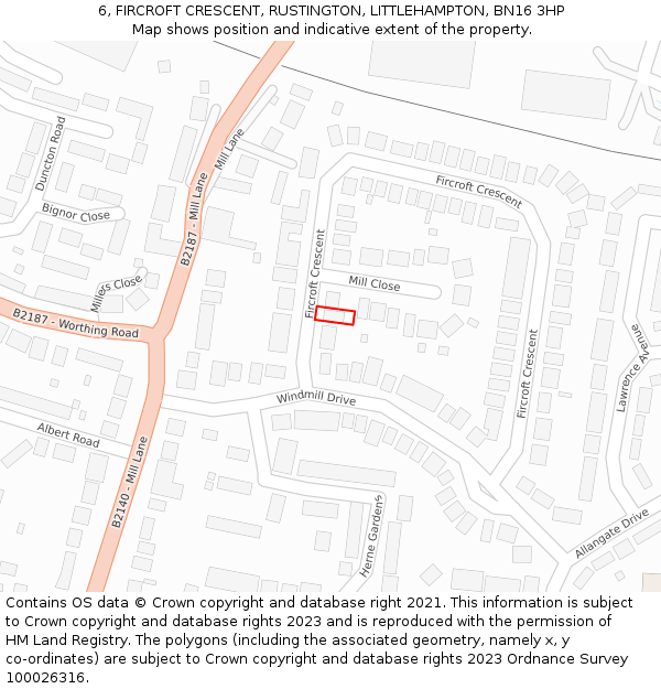 6, FIRCROFT CRESCENT, RUSTINGTON, LITTLEHAMPTON, BN16 3HP: Location map and indicative extent of plot