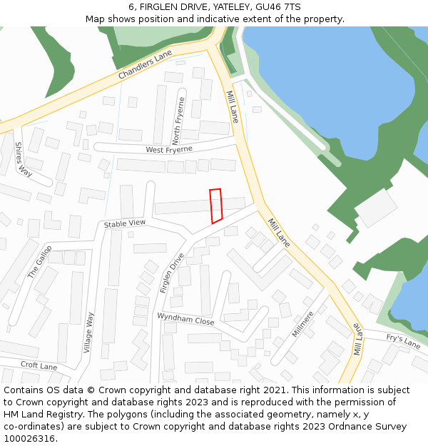 6, FIRGLEN DRIVE, YATELEY, GU46 7TS: Location map and indicative extent of plot