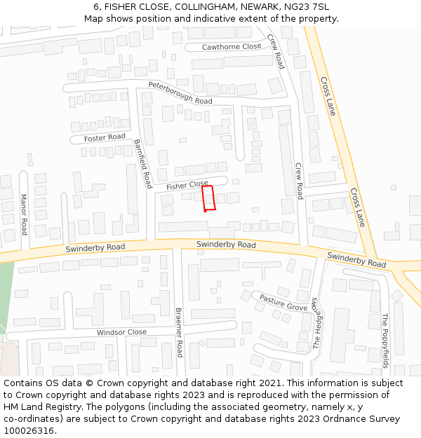 6, FISHER CLOSE, COLLINGHAM, NEWARK, NG23 7SL: Location map and indicative extent of plot