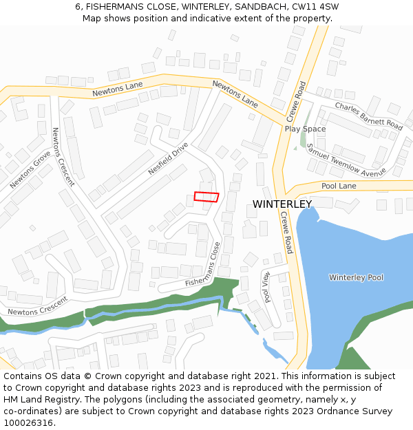 6, FISHERMANS CLOSE, WINTERLEY, SANDBACH, CW11 4SW: Location map and indicative extent of plot