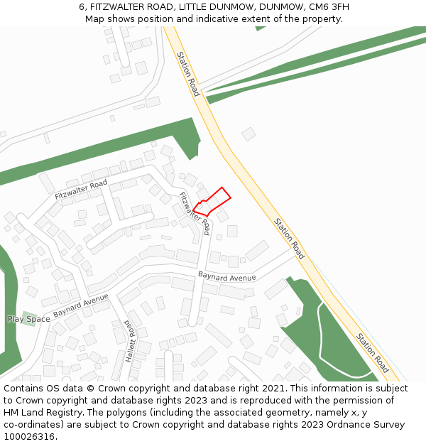 6, FITZWALTER ROAD, LITTLE DUNMOW, DUNMOW, CM6 3FH: Location map and indicative extent of plot