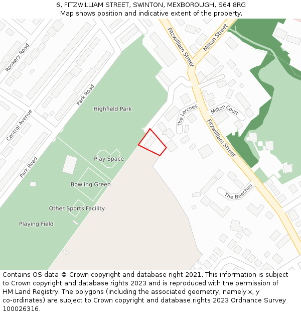 6, FITZWILLIAM STREET, SWINTON, MEXBOROUGH, S64 8RG: Location map and indicative extent of plot