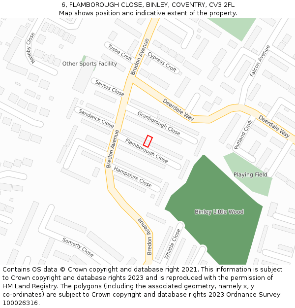 6, FLAMBOROUGH CLOSE, BINLEY, COVENTRY, CV3 2FL: Location map and indicative extent of plot