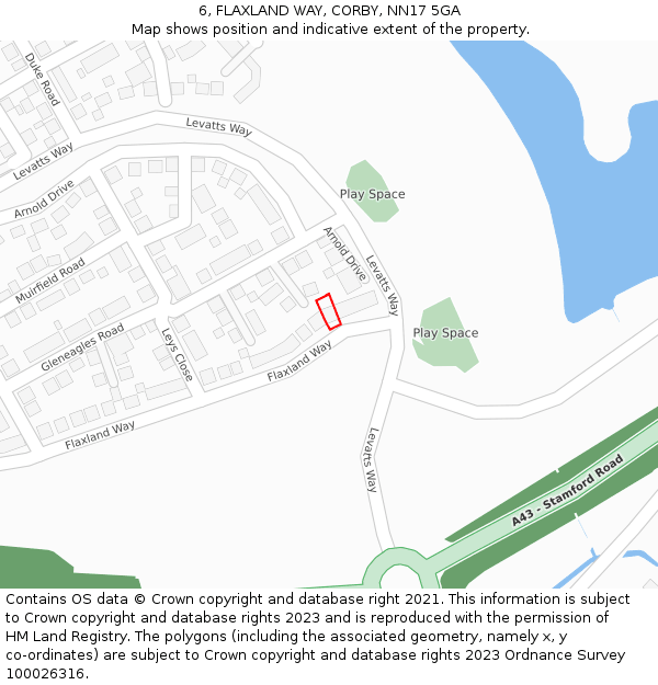 6, FLAXLAND WAY, CORBY, NN17 5GA: Location map and indicative extent of plot