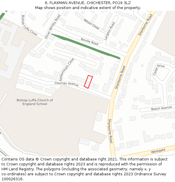 6, FLAXMAN AVENUE, CHICHESTER, PO19 3LZ: Location map and indicative extent of plot