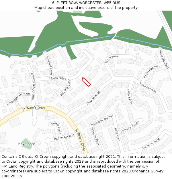 6, FLEET ROW, WORCESTER, WR5 3US: Location map and indicative extent of plot