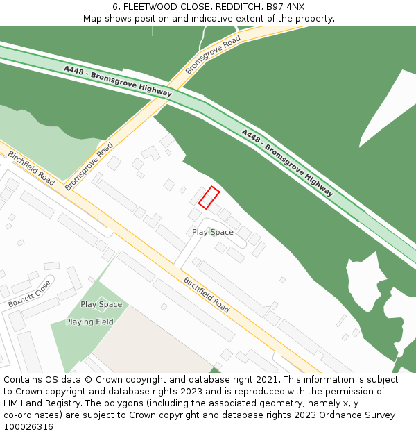 6, FLEETWOOD CLOSE, REDDITCH, B97 4NX: Location map and indicative extent of plot
