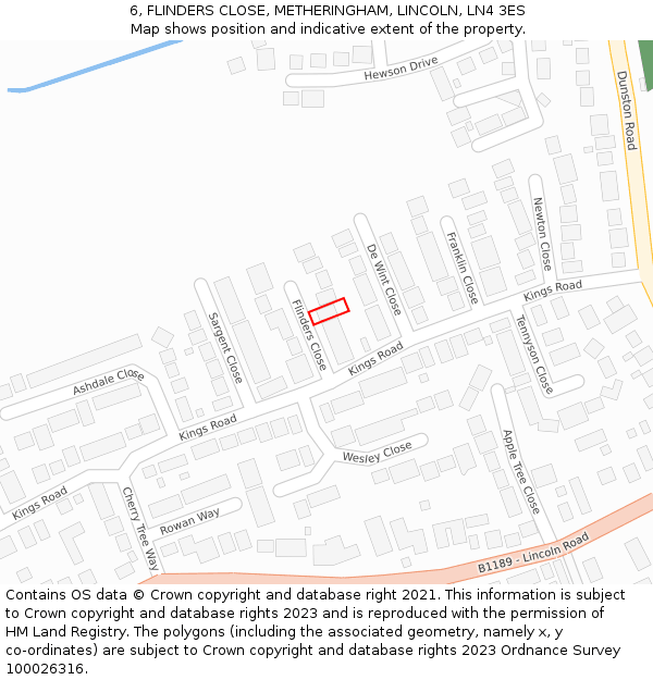 6, FLINDERS CLOSE, METHERINGHAM, LINCOLN, LN4 3ES: Location map and indicative extent of plot