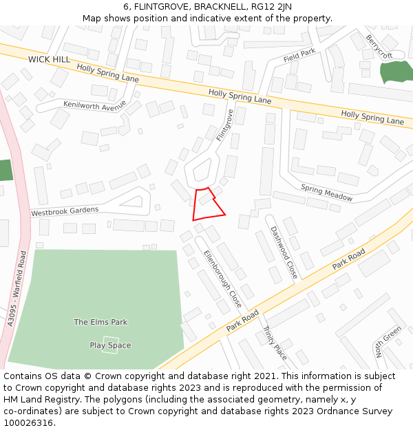 6, FLINTGROVE, BRACKNELL, RG12 2JN: Location map and indicative extent of plot