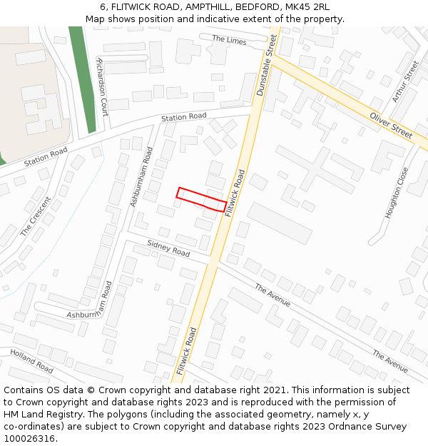 6, FLITWICK ROAD, AMPTHILL, BEDFORD, MK45 2RL: Location map and indicative extent of plot