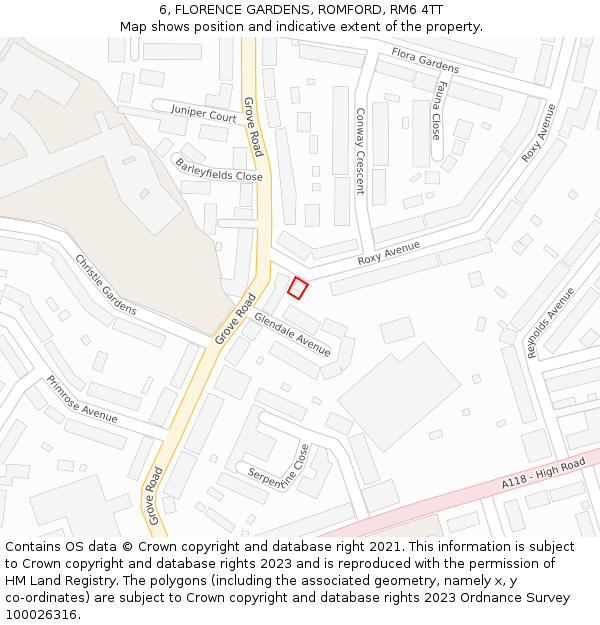 6, FLORENCE GARDENS, ROMFORD, RM6 4TT: Location map and indicative extent of plot