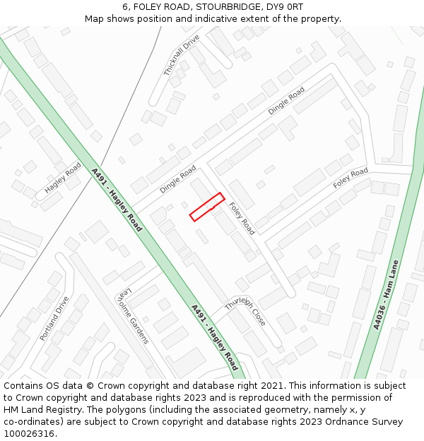 6, FOLEY ROAD, STOURBRIDGE, DY9 0RT: Location map and indicative extent of plot