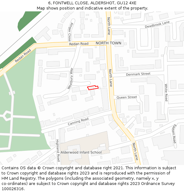 6, FONTWELL CLOSE, ALDERSHOT, GU12 4XE: Location map and indicative extent of plot