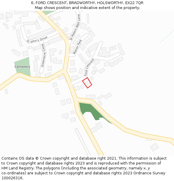 6, FORD CRESCENT, BRADWORTHY, HOLSWORTHY, EX22 7QR: Location map and indicative extent of plot