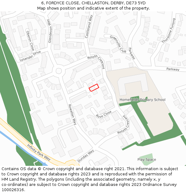 6, FORDYCE CLOSE, CHELLASTON, DERBY, DE73 5YD: Location map and indicative extent of plot