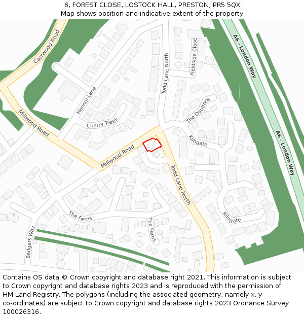 6, FOREST CLOSE, LOSTOCK HALL, PRESTON, PR5 5QX: Location map and indicative extent of plot