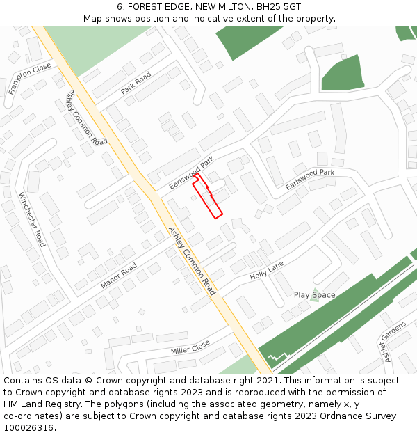 6, FOREST EDGE, NEW MILTON, BH25 5GT: Location map and indicative extent of plot