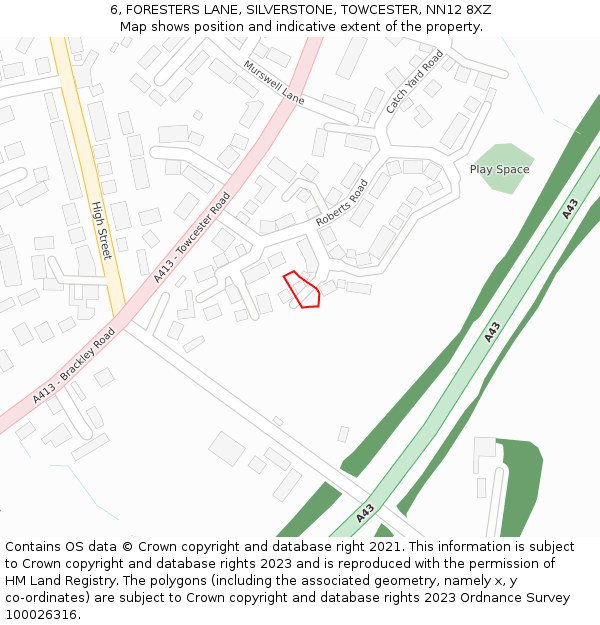 6, FORESTERS LANE, SILVERSTONE, TOWCESTER, NN12 8XZ: Location map and indicative extent of plot