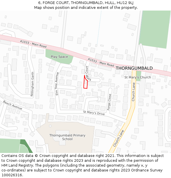 6, FORGE COURT, THORNGUMBALD, HULL, HU12 9LJ: Location map and indicative extent of plot