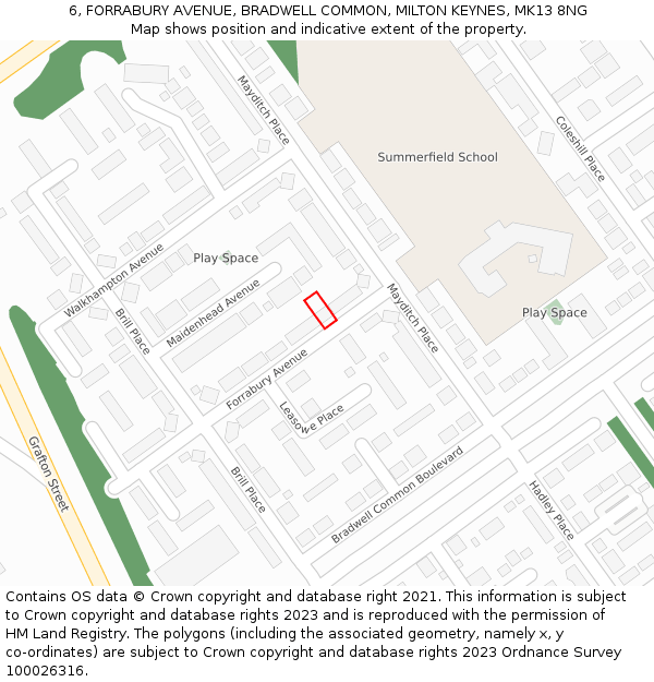 6, FORRABURY AVENUE, BRADWELL COMMON, MILTON KEYNES, MK13 8NG: Location map and indicative extent of plot