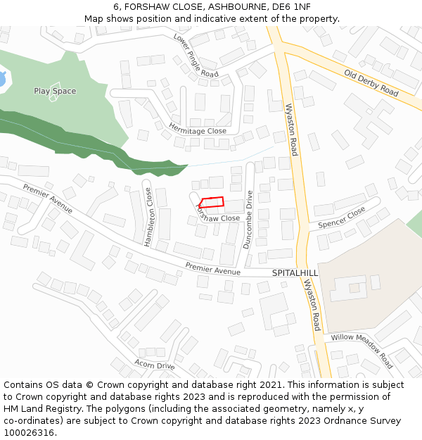 6, FORSHAW CLOSE, ASHBOURNE, DE6 1NF: Location map and indicative extent of plot