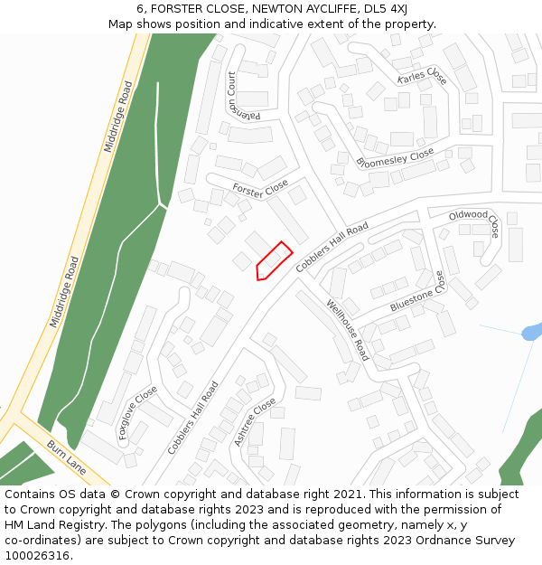 6, FORSTER CLOSE, NEWTON AYCLIFFE, DL5 4XJ: Location map and indicative extent of plot