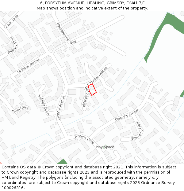 6, FORSYTHIA AVENUE, HEALING, GRIMSBY, DN41 7JE: Location map and indicative extent of plot