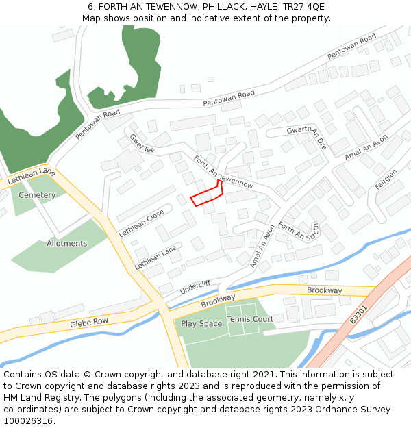 6, FORTH AN TEWENNOW, PHILLACK, HAYLE, TR27 4QE: Location map and indicative extent of plot