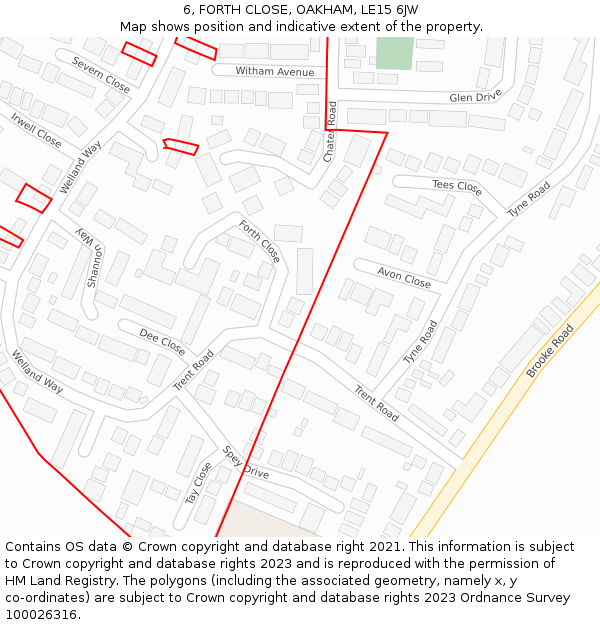 6, FORTH CLOSE, OAKHAM, LE15 6JW: Location map and indicative extent of plot