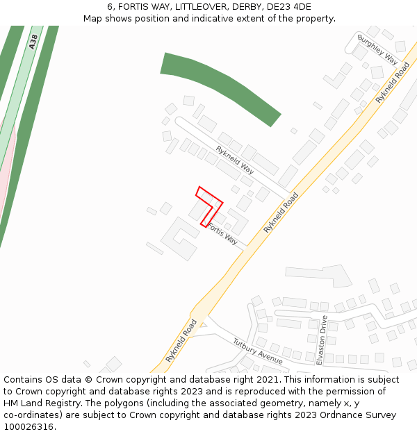 6, FORTIS WAY, LITTLEOVER, DERBY, DE23 4DE: Location map and indicative extent of plot