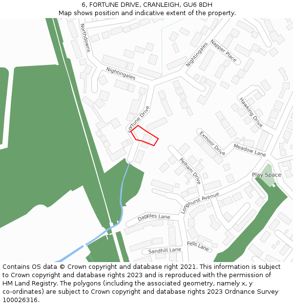 6, FORTUNE DRIVE, CRANLEIGH, GU6 8DH: Location map and indicative extent of plot