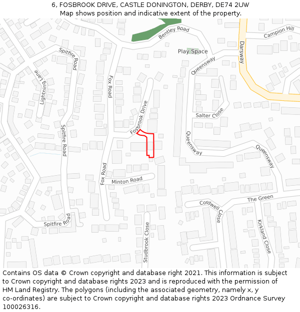 6, FOSBROOK DRIVE, CASTLE DONINGTON, DERBY, DE74 2UW: Location map and indicative extent of plot