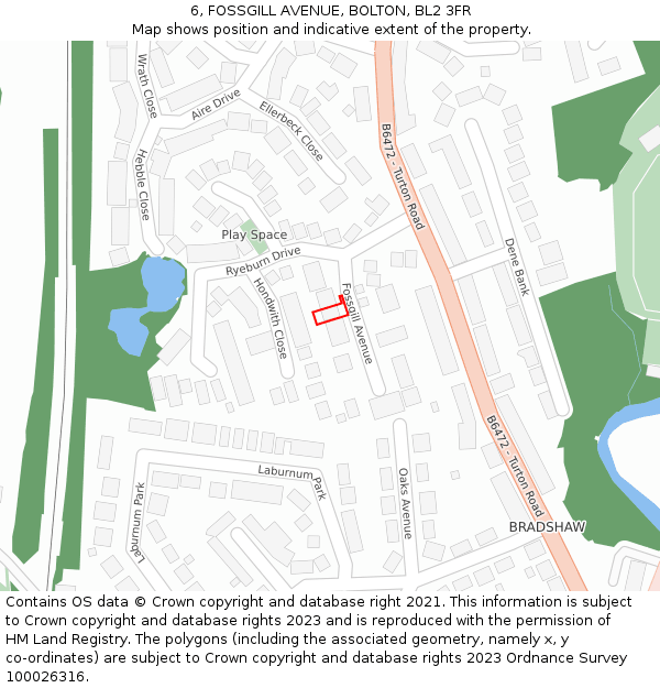 6, FOSSGILL AVENUE, BOLTON, BL2 3FR: Location map and indicative extent of plot