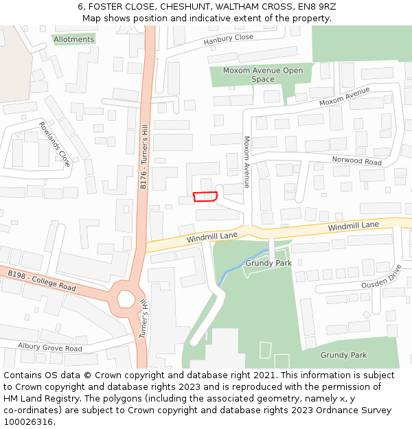 6, FOSTER CLOSE, CHESHUNT, WALTHAM CROSS, EN8 9RZ: Location map and indicative extent of plot