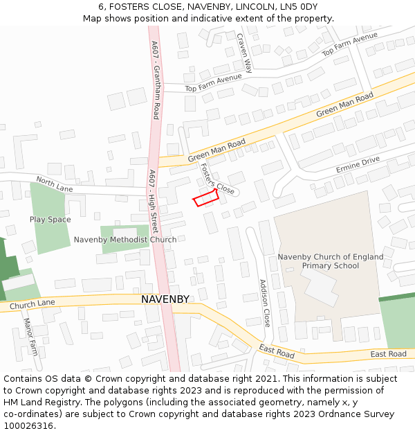 6, FOSTERS CLOSE, NAVENBY, LINCOLN, LN5 0DY: Location map and indicative extent of plot