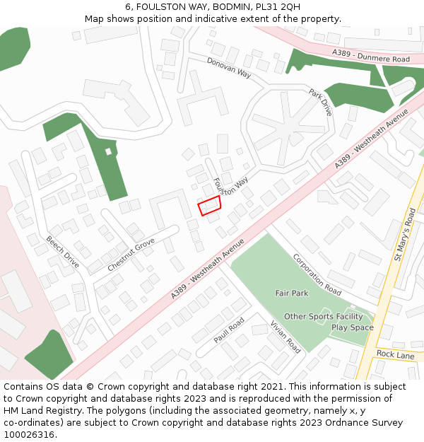 6, FOULSTON WAY, BODMIN, PL31 2QH: Location map and indicative extent of plot